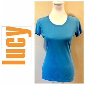 LUCY Athletic top workout wear Size Small blue short sleeve scoop neck